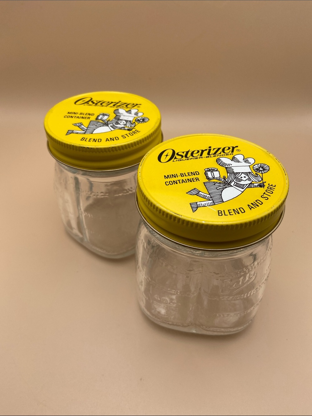 Set of 2 - Oster Osterizer Yellow Lidded GLASS Mini-Blend Containers